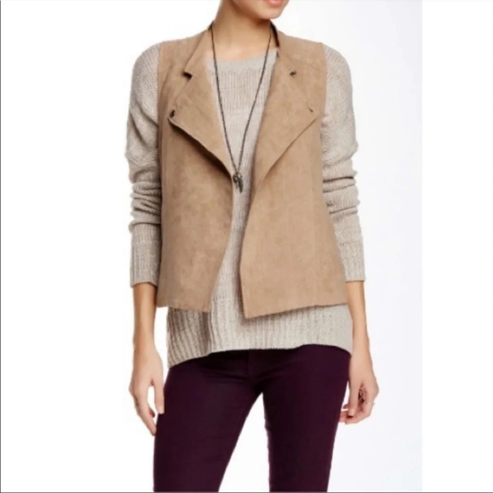 Jack by BB Dakota Faux Suede Tan Vest Size XS Western Moto Layers Fall Drape - Picture 2 of 14